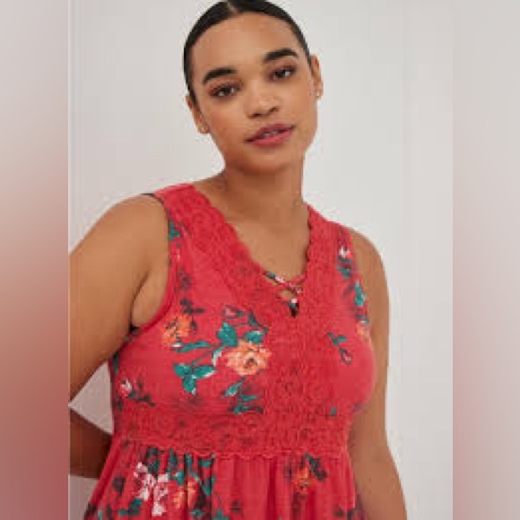 torrid Tops - New With Tags Torrid Babydoll Textured Jersey V-Neck Lace-Up Lace Pieced Top- 00